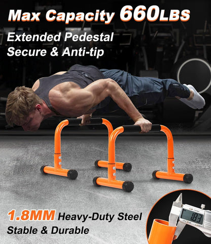 TABEKE Push Up Bar, 12 Inch High Non-Slip Parallettes Bars & Dip Bars With Foam Handles, Heavy-Duty No Wobbling Calisthenics Equipment For Handstand, L-Sit, Gymnastics, Strength Training Home Gym Use