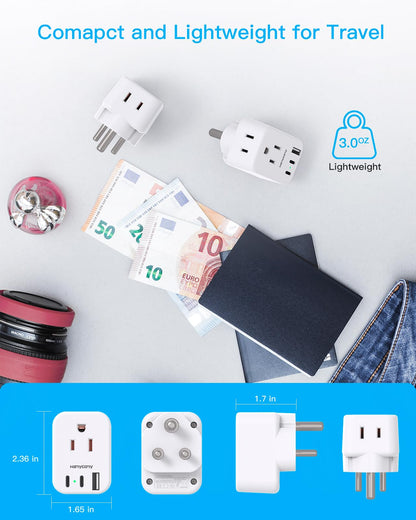 South Africa Travel Plug Adapter, HANYCONY Type M Power Adapter with 2 AC Outlets 3 USB Ports(2 USB C) for US to South Africa Botswana Namibia India Nepal Bhutan Sri Lanka