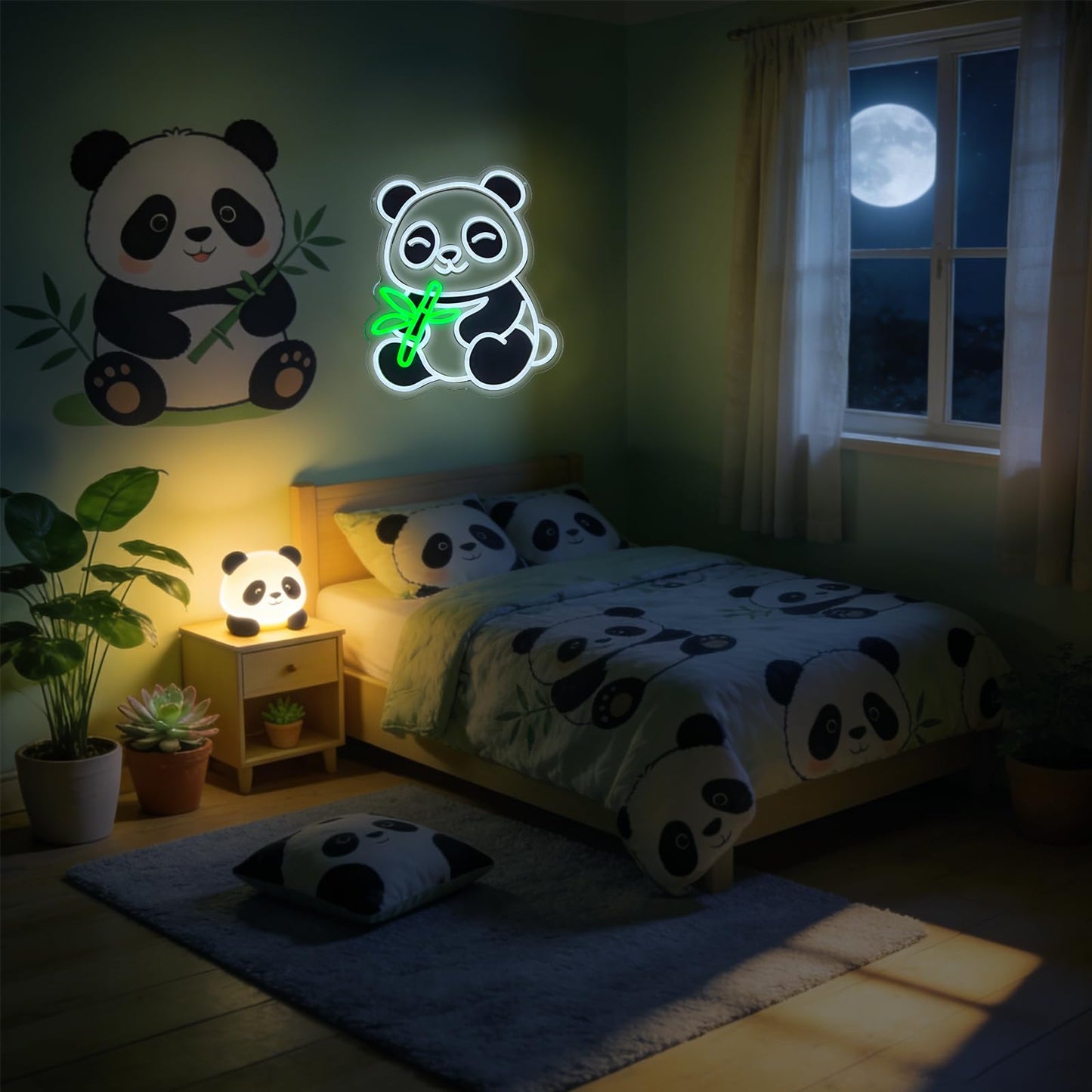 Cute Panda Neon Signs for Bedroom Wall Decor, 15" x 12" USB Powered LED Panda Neon Light with Dimmer Switch for Game Room Man Cave, Animal Gifts for Girls Boys Birthday Christmas Party