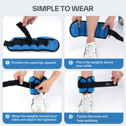 Sportneer Adjustable Ankle Weights: Upgraded Adjustable - Easy Pick & Place Leg Weights Cuffs Weights for Gym Fitness Yoga Walking Running Aerobics (Sapphire Glow, 5 lbs x 2)