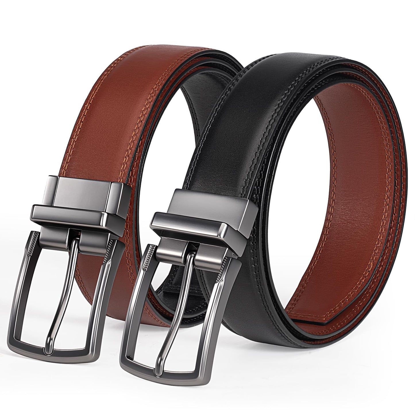 wolksprong Mens Reversible Dress Belt–2-in-1 Double Face Full Grain Leather with Swivel Buckle, No Plastic Core–Gift Box (Black+Brown, 36(Fit Pants Size 34))