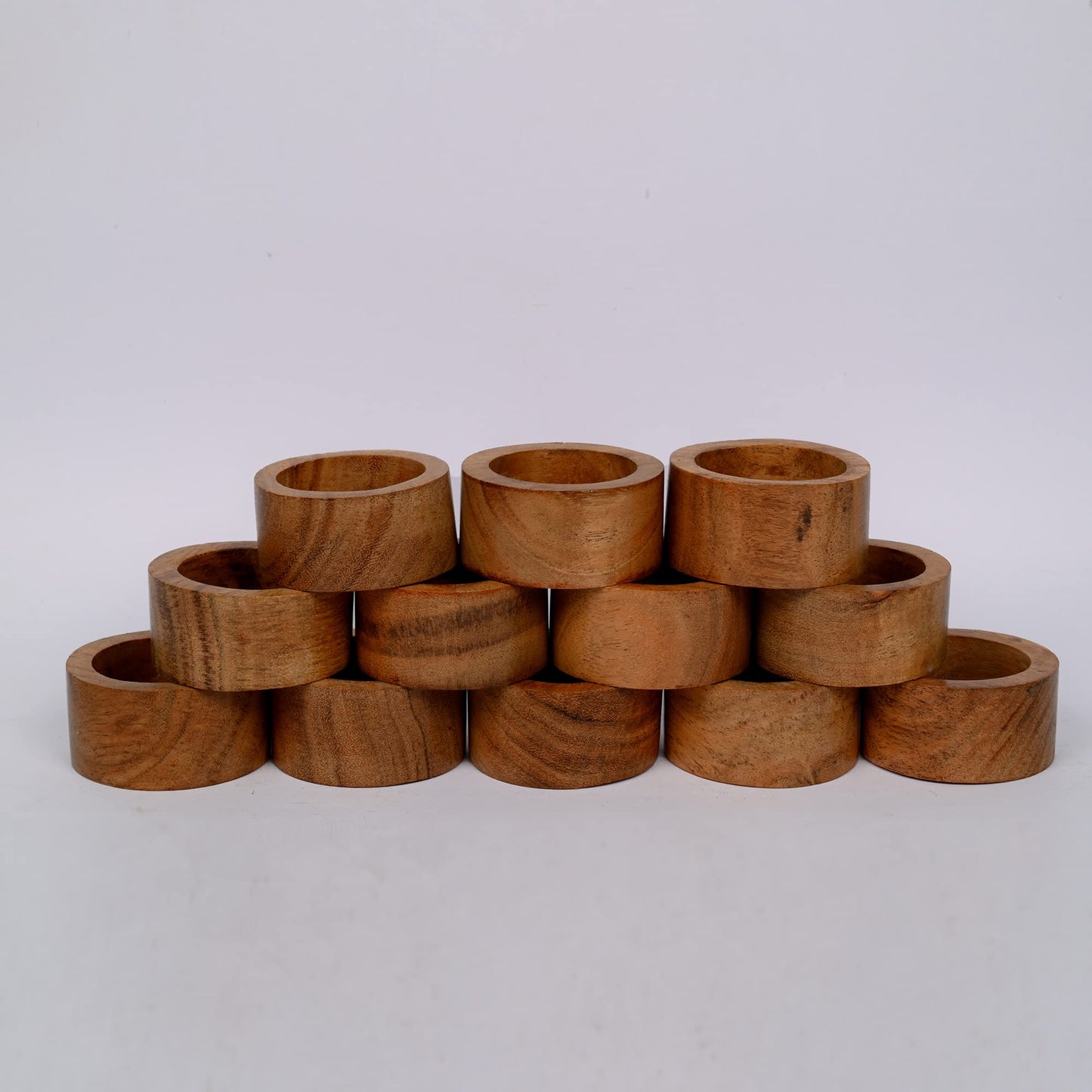 SAMHITA Handmade Acacia Wood Napkin Ring Set of 12 for Dining, Anniversary, Birthday, Christmas | Napkin Ring for Home and Kitchen Décor