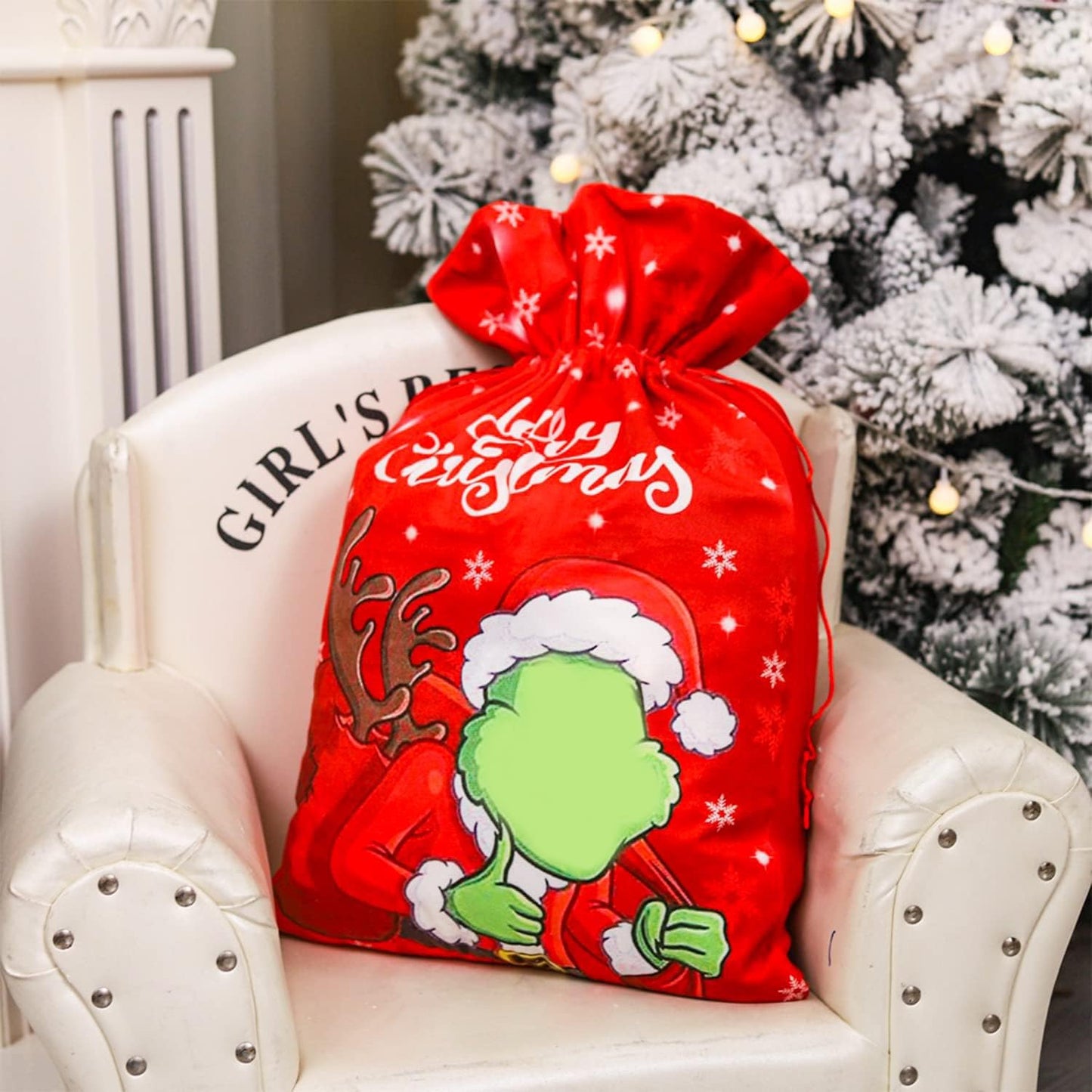 Adurself 2 Pack Christmas Santa Sack Large Canvas Gift Bag 21.6 x 14.6 Inch Reusable Christmas Santa Drawstring Gift Bag for Xmas Package Storage Holiday Party Supplies Favors
