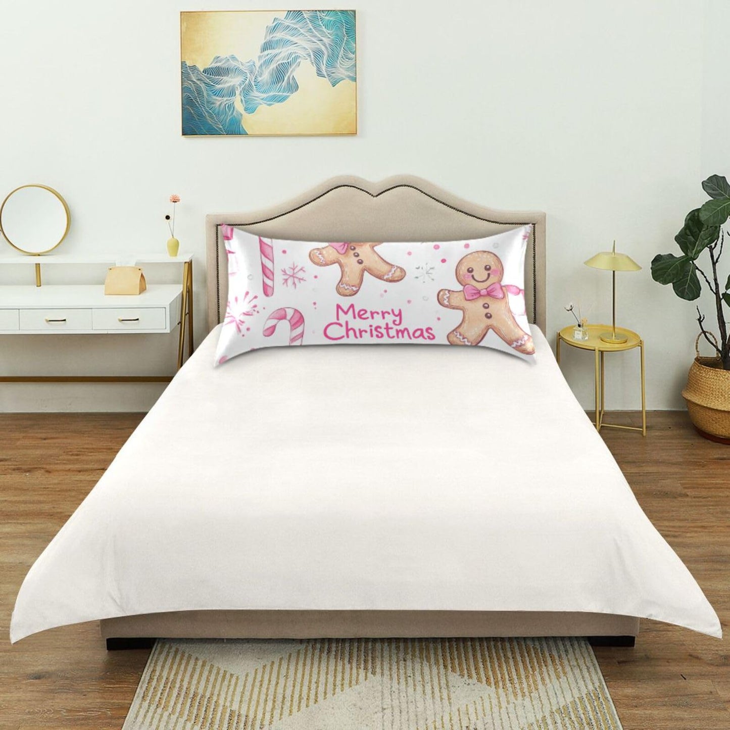 Dalzium Satin Pillowcase for Hair and Skin, Christmas Gingerbread Pink Cookies Silky Pillow Case Body Pillow Covers Queen Size with Envelope Closure