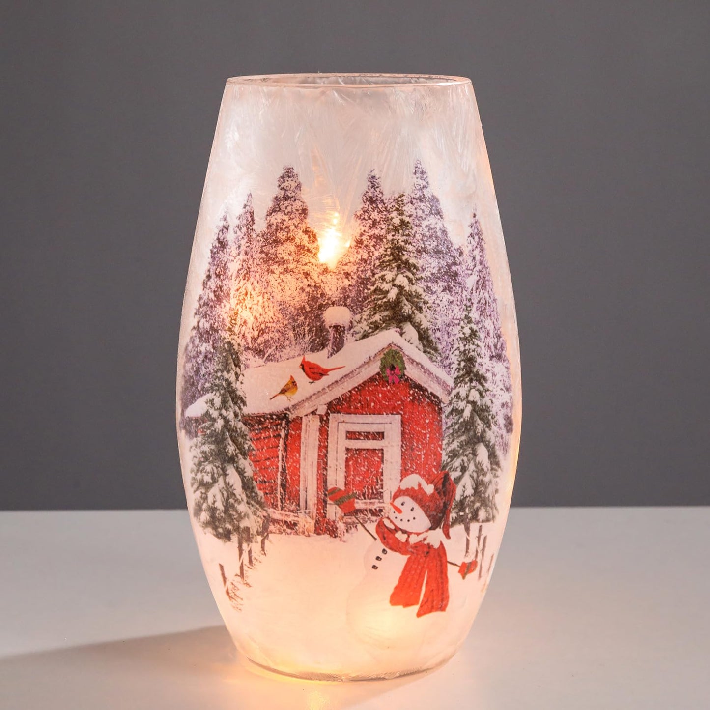 Wonder Solar Christmas Crackle Glass Lights Decorations Snowman Indoor Crackle Glass Vase LED Lighted Holiday Lamp Night Lights for Xmas, Christmas Lighting Decorations Indoor