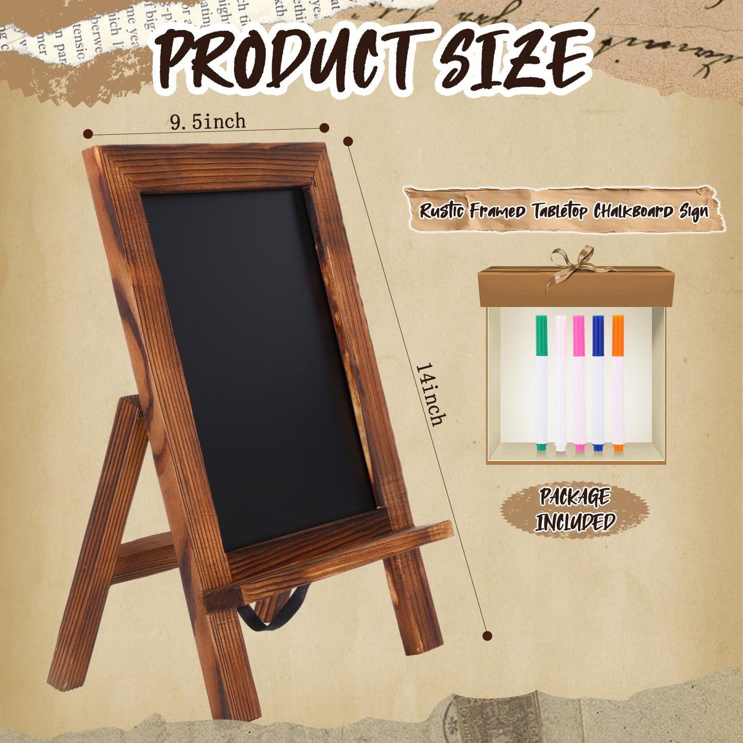 Harloon 3 Pack Christmas Office Products Framed Tabletop Chalkboard Sign 9.5" x 14" with Built-in Ledge and Folding Stand with 5 Chalk Marker for Wedding Kitchen School Birthday(Rustic Brown)