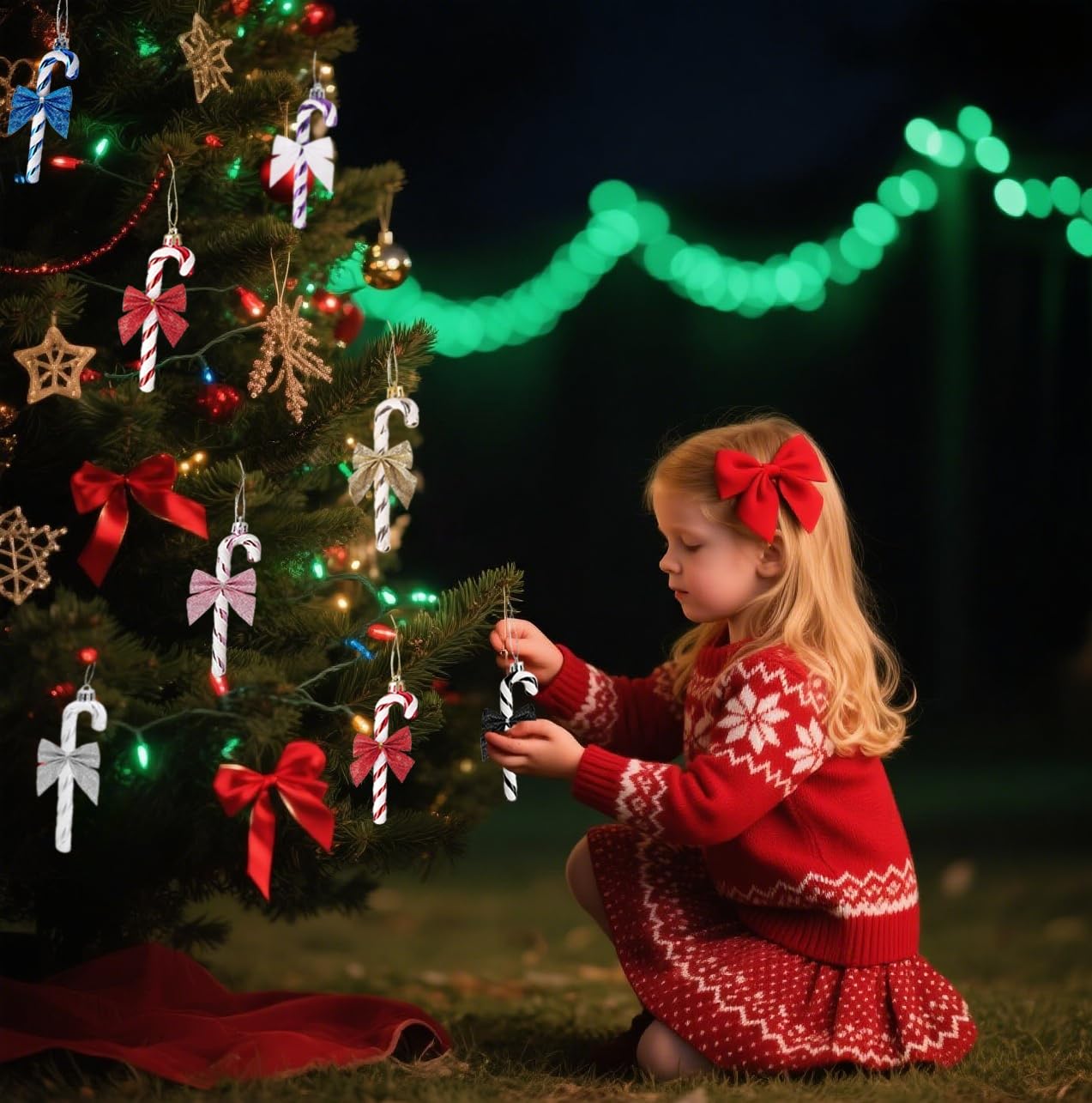 HERZWILD 12Pcs Christmas Glitter Candy Cane with Bow Pink Plastic Candy Cane Decoration Christmas Tree Hanging Ornament for Holiday Party Decoration Favor(Pink Bow)