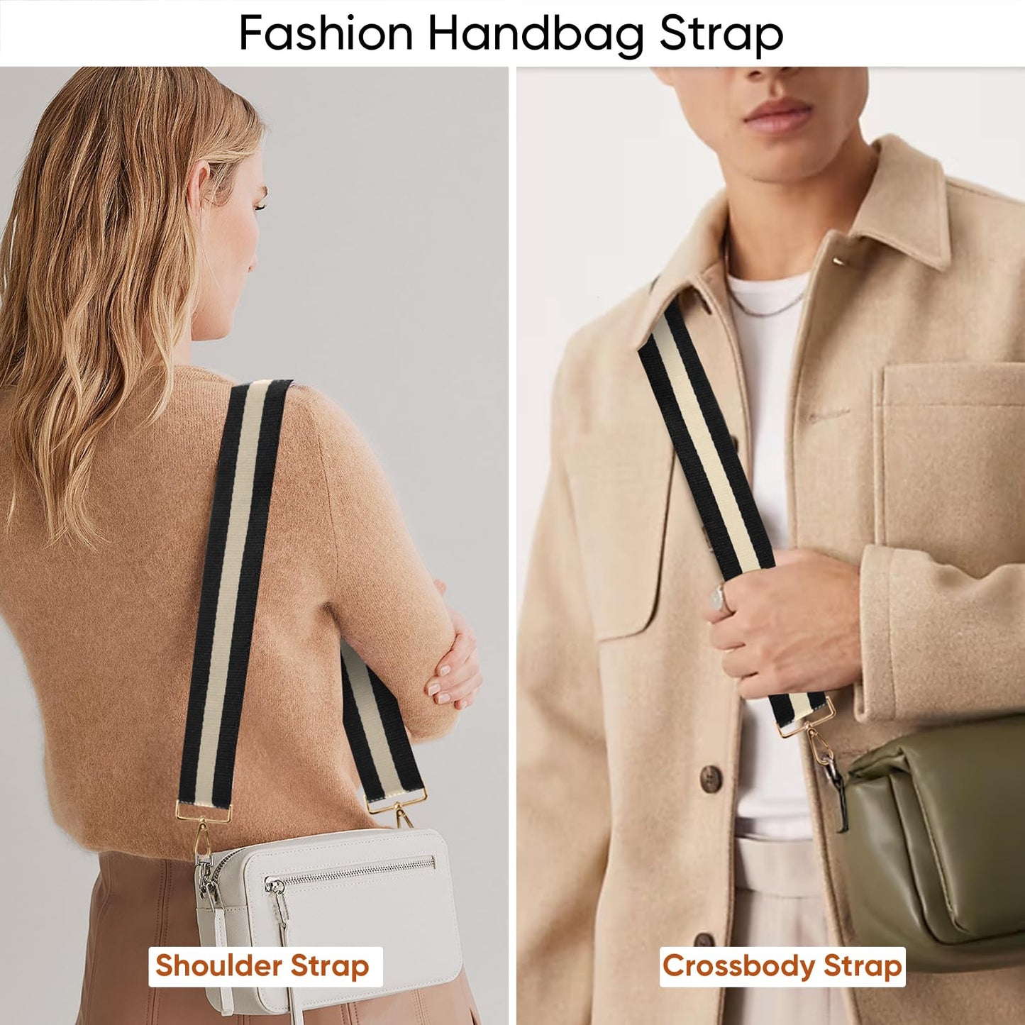 Muteffcase Purse Strap Replacement Crossbody, Wide Shoulder Bag Strap for Handbag, Tote Strap Adjustable (1.5 inch Gold - White/Black)