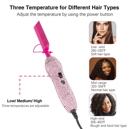 Hot Comb Hair Straightener Set for Lace Front Wigs - Heat Pressing Combs Ceramic Curling Flat Iron Electric Hot Comb for Wigs - Hair Straighteners Straightening Comb for Women Wig Installation Kit