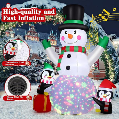GOOSH 8 FT Christmas Inflatables Snowman Built-in Music Box & Rotating Colorful LED Lights, Christmas Inflatable Outdoor Decoration Blow Up for Holiday Party Xmas New Year