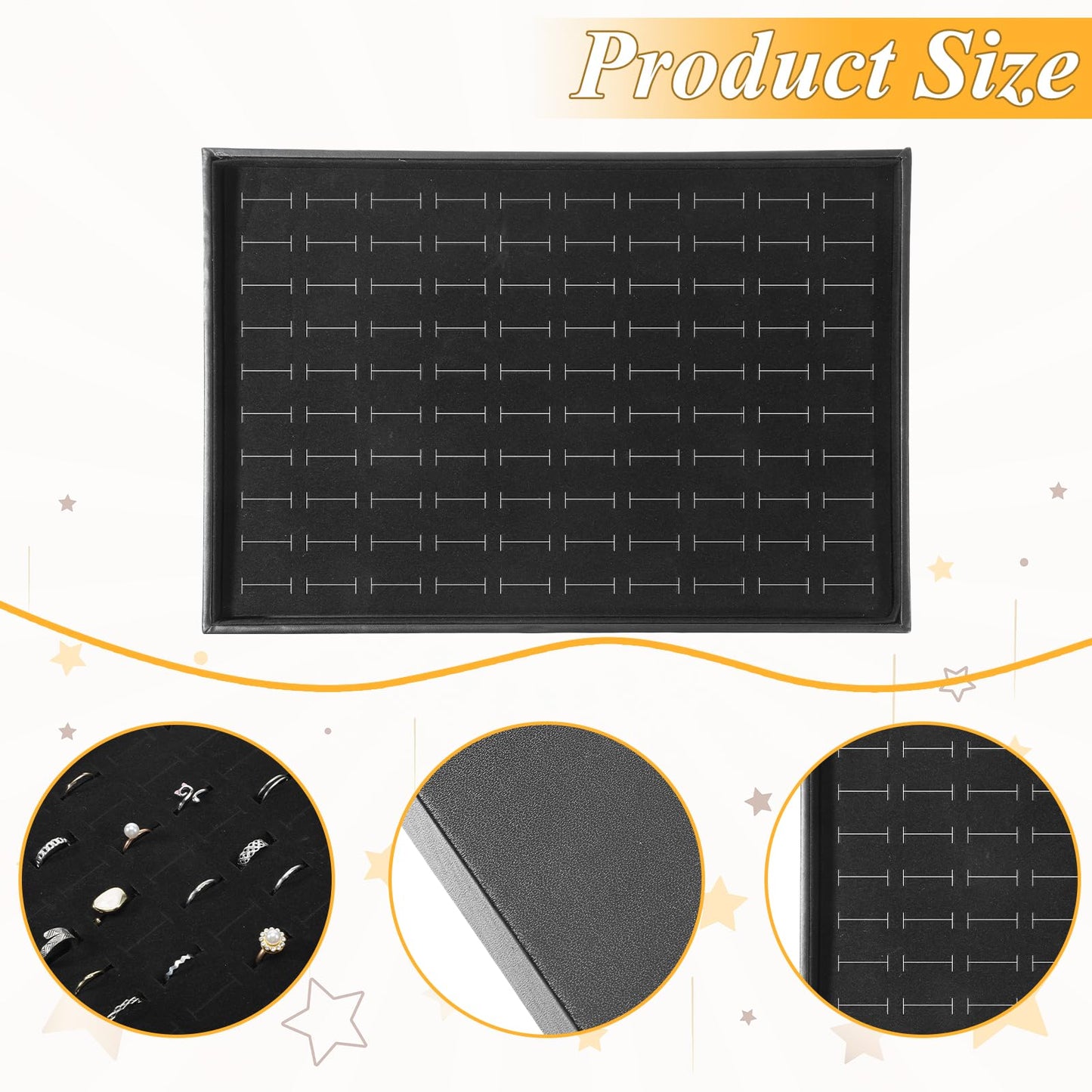 MySHUCE 3 Pcs Ring Organizer Dish Tray, Stackable Jewelry Organizer Trays for Drawer,100 Slots Rings Jewelry Displays Black Velvet Ring Jewelry Display Holder Tray for Selling or Home Show Storage