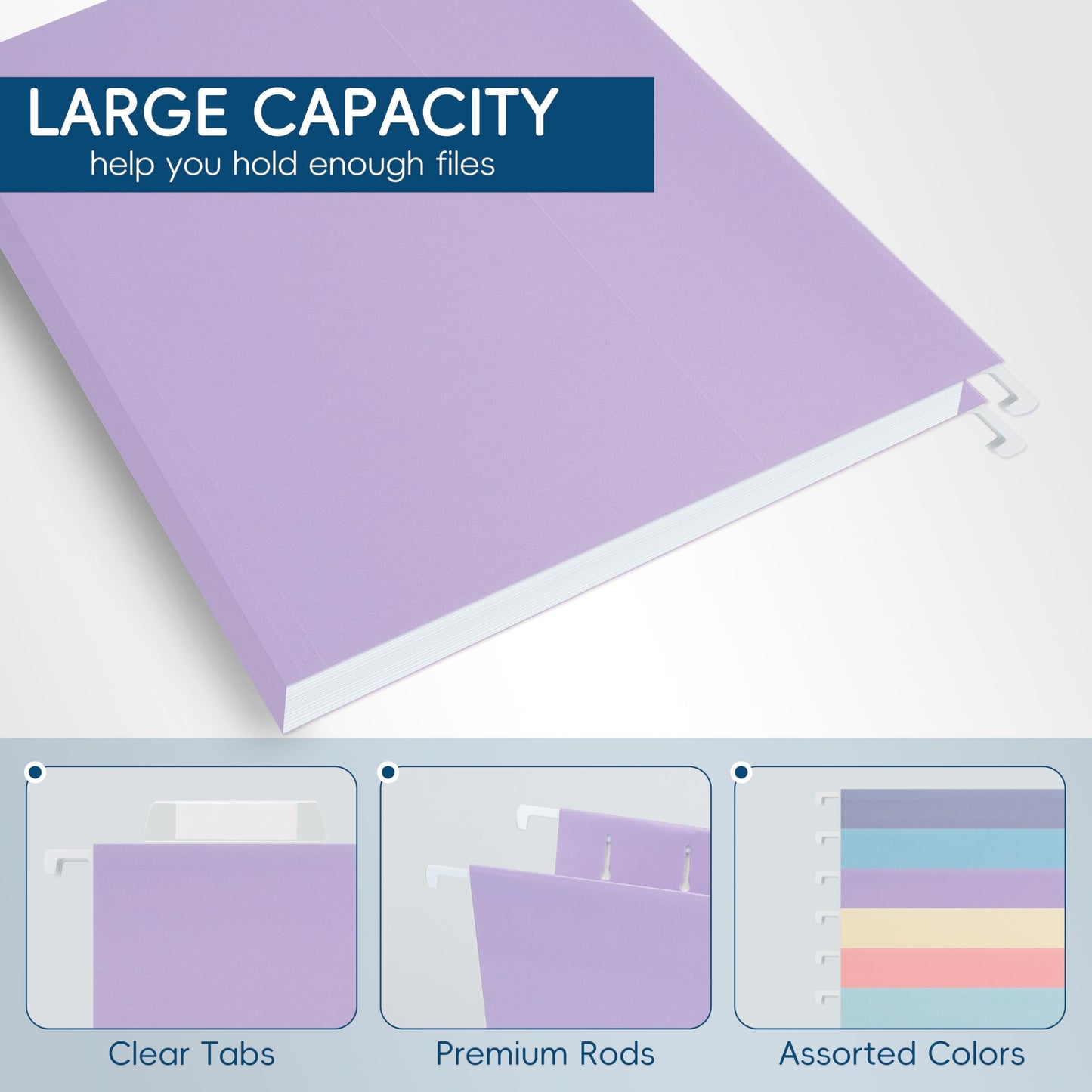 fwipiyo Light Purple Hanging File Folders,25 Pack Letter Size File Folders with 1/5-cut Tabs,Office Essentials for Filing Cabinet & Desk Storage