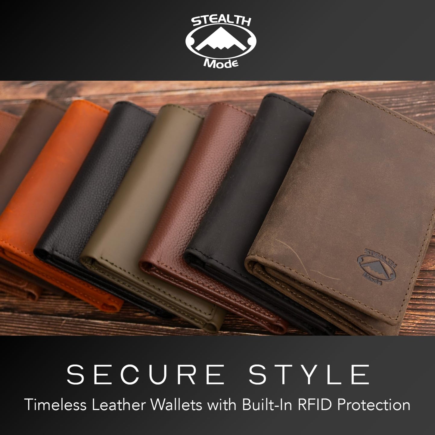 Stealth Mode Trifold Leather Wallet for Men with RFID Blocking (Brown)