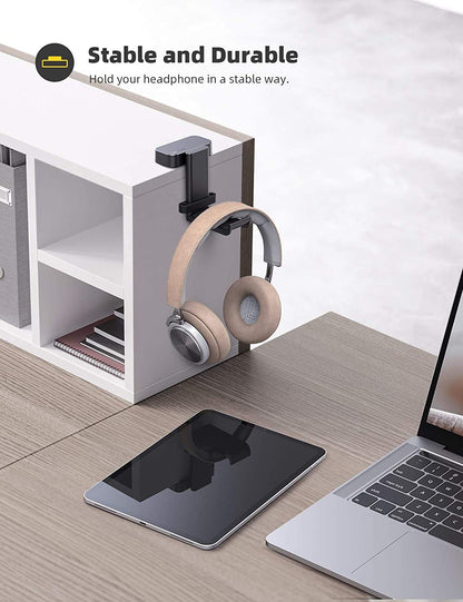 Lamicall Headphone Stand, Headset Hanger - 360 Degree Rotation Earphone Hook Holder Mount, Table Headphone Stand with Cable Organizer, Gaming Headset Clamp for HyperX, Razer, Sony, Sennheiser - Black