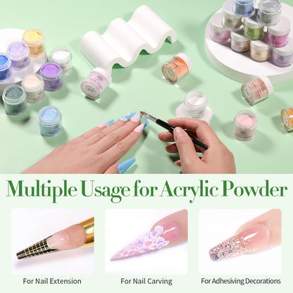 BORN PRETTY Acrylic Nail Kit - Acrylic Powder (Clear, White, Pink) & Liquid Set with Nail Forms, Brush Pen, File & Glass Container - Beginner Friendly