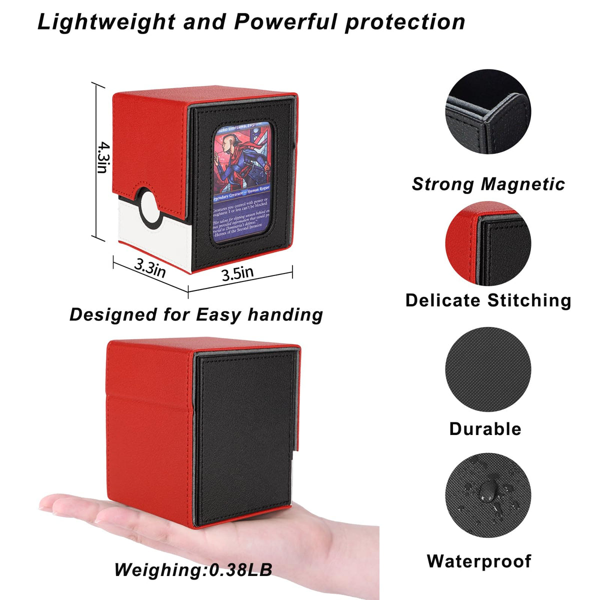AFIING MTG Deck Box for Commander Display,Card Deck Case Fits 100 Double Sleeved Cards, Magic Commander TCG Card Storage Box with 2 Dividers,Dice Bag and 1 Toploader(Red Black)