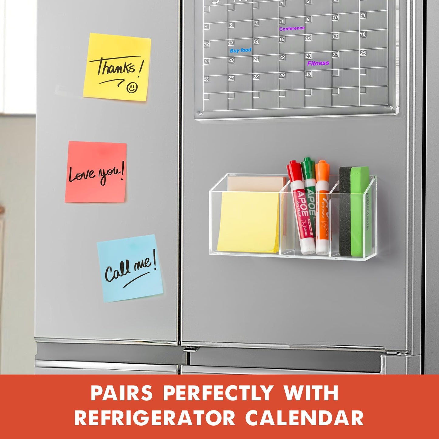 Banafich Magnetic Dry Erase Marker Holder, Acrylic Magnet Pen Holder for Whiteboard, Refrigerator, Magnetic Fridge Organizer for Office, Classroom, Whiteboard Maker Holder, Locker Organizer