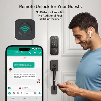Keyless Door Lock with Handle Set - SMONET WiFi Fingerprint Smart Locks for Front Door, App Remote Control, Digital Bluetooth Keypad Deadbolt Set with Alexa, Auto Lock, Code, Fobs for Home Black