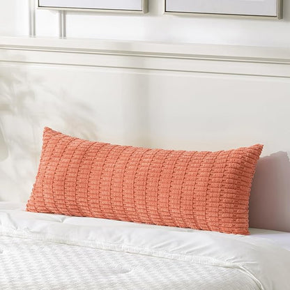 Fancy Homi Coral Long Body Lumbar Lumbar Decorative Throw Pillow Covers 20x54 Inch for Bed Couch Bedroom Bench, Soft Corduroy Rectangle Solid Pillow Case, Rustic Farmhouse Boho Room Decor