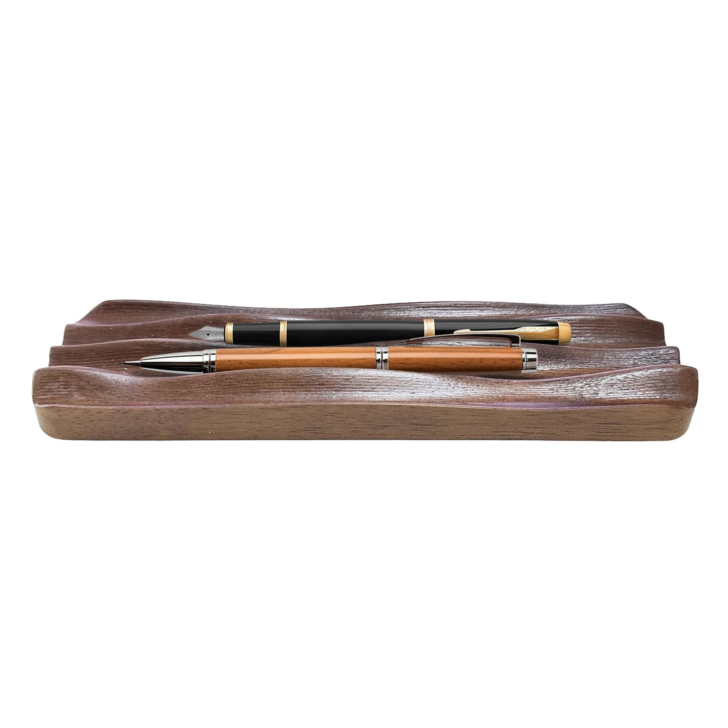 Pen holder Organizer of Office desks, Walnut Desk Pen Stand with 4 Compartments, Wave Pen Tray Office Accessory, Teacher Gifts, Suitable for School, Home, Office Desktop Office Art Accessories