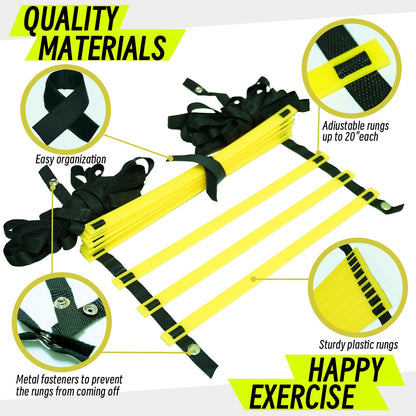 Tubsalah 20ft Adjustable Agility Ladder with Carry Bag – Football Training Equipment & Speed Ladder for Soccer, Basketball – Agility Training Equipment for Footwork Drills