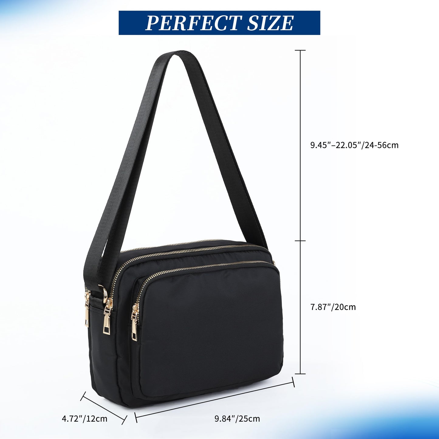 NYIKYUAM Small Nylon Crossbody Bag for Women, Multi-Pocket Shoulder Bag with Adjustable Strap, Water Resistant Messenger Purse for Travel & Daily Use, Model 5085, Black