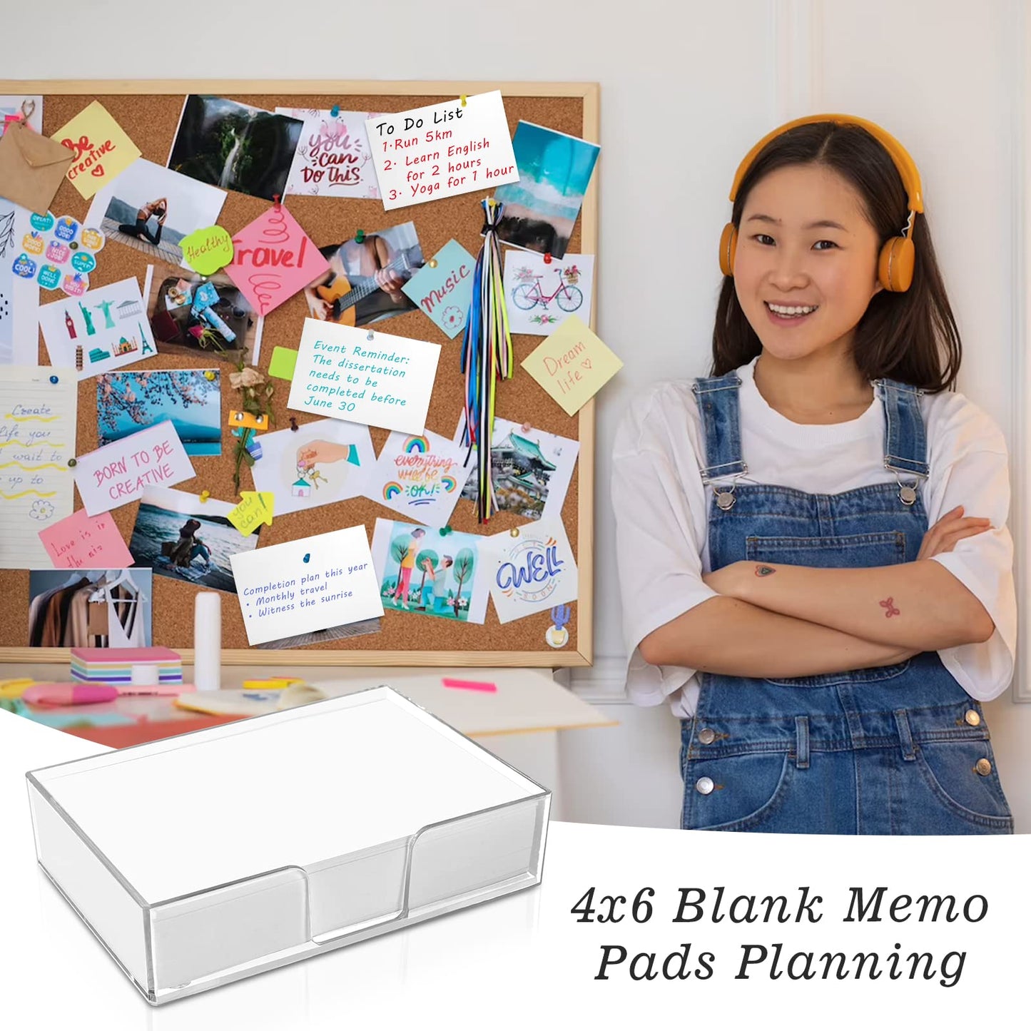 300 Sheet 4x6 Memo Holder Desk Notepad Tray Pad Paper Memo Sheets Non Sticky Memo Pads 4x6 Acrylic Notepad Holder for Desk School Organization Planning（Internal Size: 3.97 × 5.78 Inch）