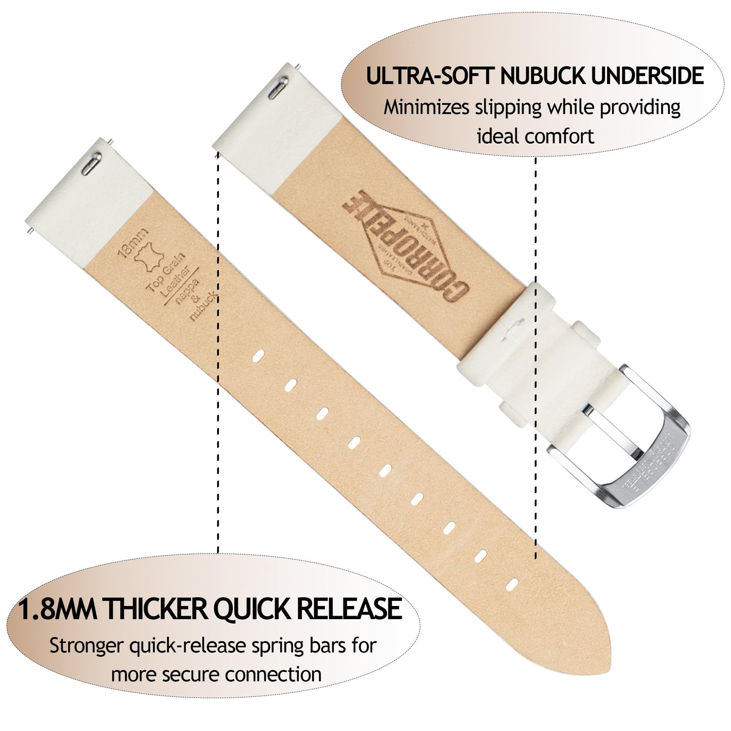 CORROPELLE Leather Watch Band Strap Quick Release, Ultra-Soft Top Grain Nappa Leather Watch bands for Women Men, Choice of Width 12mm 14mm 16mm 18mm 20mm 22mm for Watch & Smartwatch