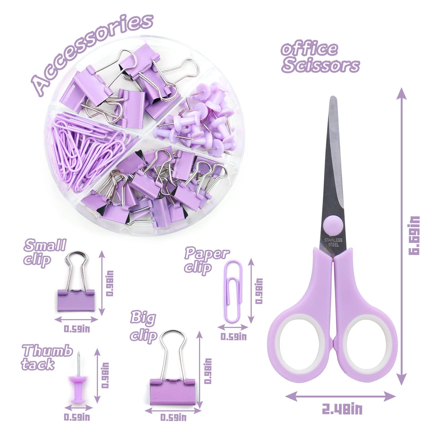 Purple Office Supplies Set, UPIHO Stapler and Tape Dispenser Set, Office Desk Accessories Kit with Stapler, Tape, Remover, Staples, Clips, Scissor and Tabs for Women, Clerks…
