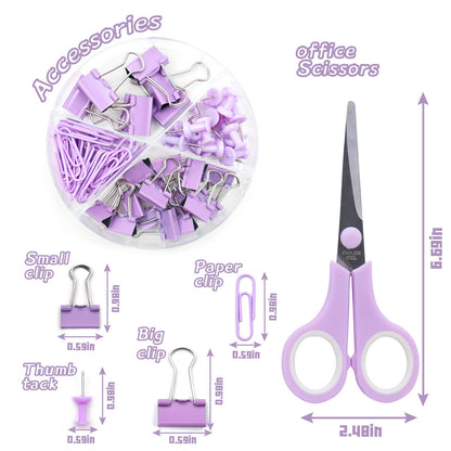 Purple Office Supplies Set, UPIHO Stapler and Tape Dispenser Set, Office Desk Accessories Kit with Stapler, Tape, Remover, Staples, Clips, Scissor and Tabs for Women, Clerks…