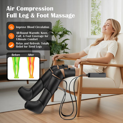 KEATFE Leg Compression Massager with Heat, Air Compression Boots for Circulation & Pain Relief, 6 Modes, 9 Intensities, 3 Heating, Gifts for Women Men Dad Mom Seniors
