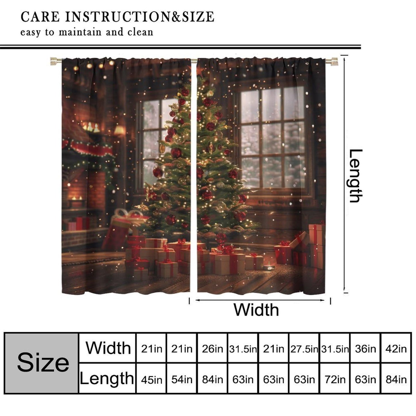 Christmas Tree Curtains Winter Holiday Christmas Merry Xmas Window Treatment for Living Room Bedroom Decor Window Drapes 42" W X 45" L