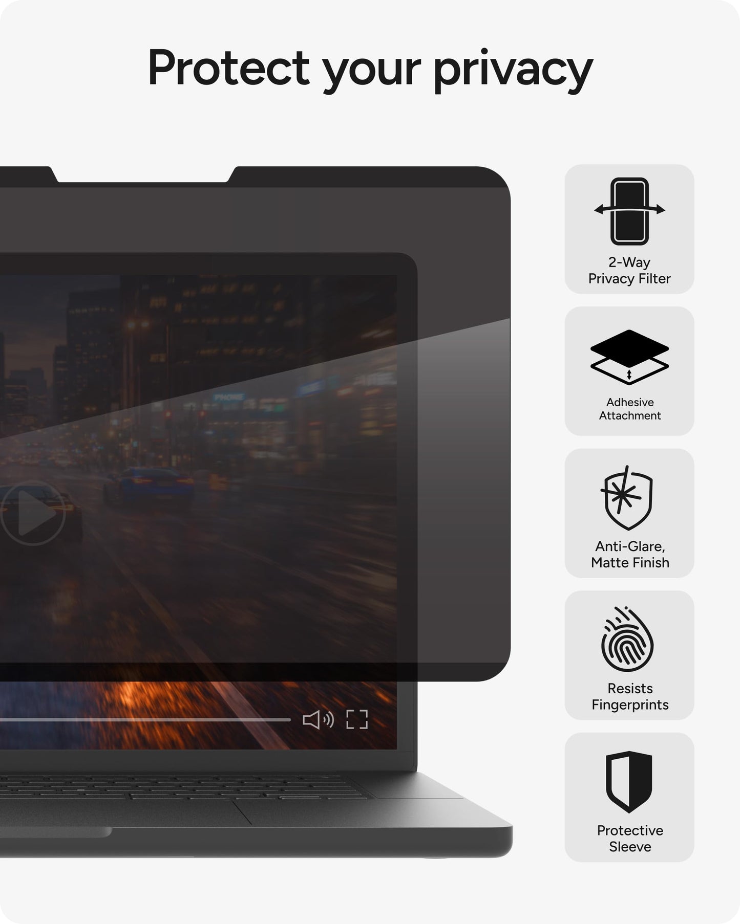 ZAGG 14-Inch Universal Laptop Privacy Filter (16:9) – Removable Magnetic 4-Way Screen Filter, Anti-Glare Matte Finish, Fingerprint Resistant, Reusable Design & Protective Sleeve