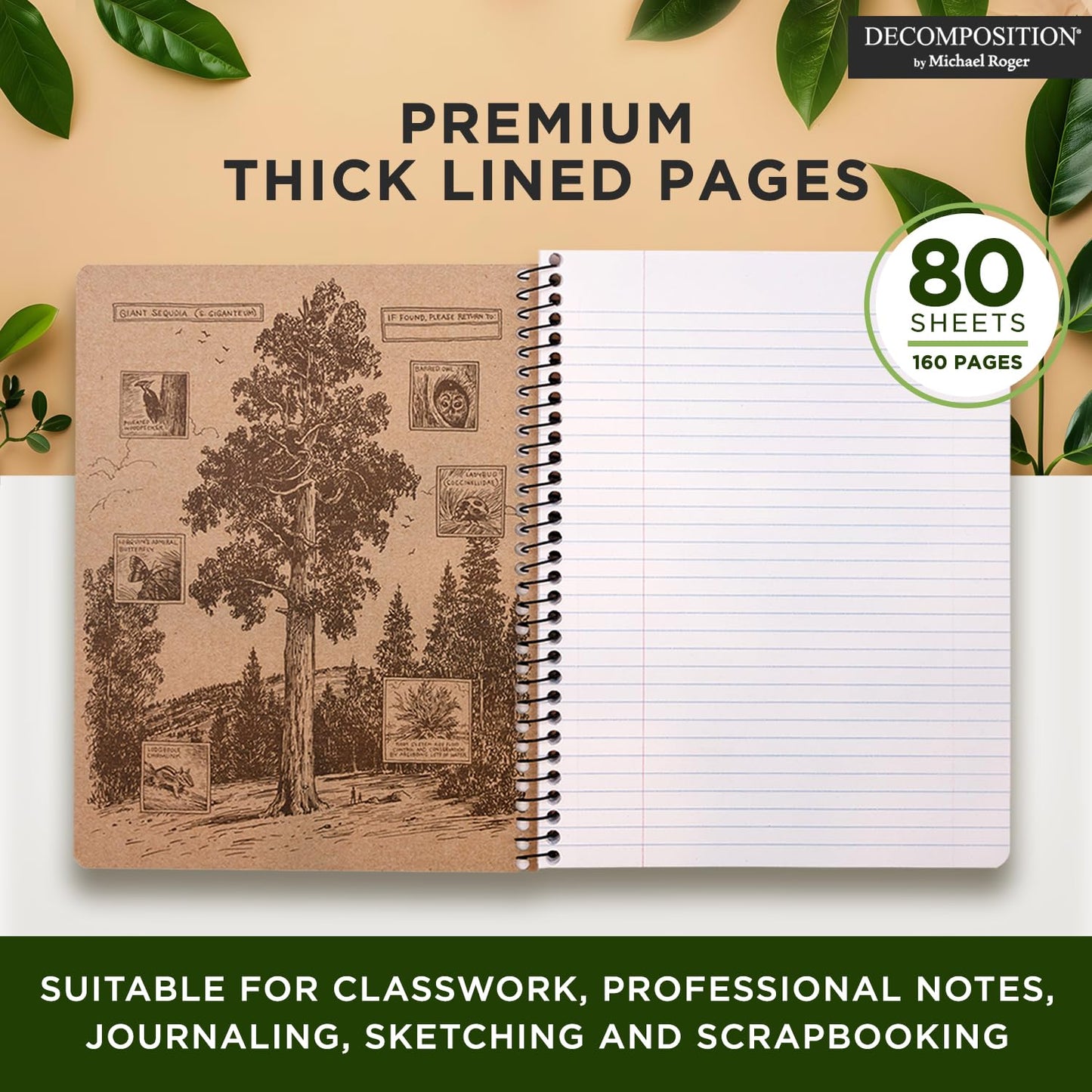 Decomposition Deep Stretch College Ruled Spiral Notebook - 9.75 x 7.5 Journal with 160 Lined Pages - 100% Recycled Paper - Cute Notebooks for School Supplies, Home & Office - Made in USA