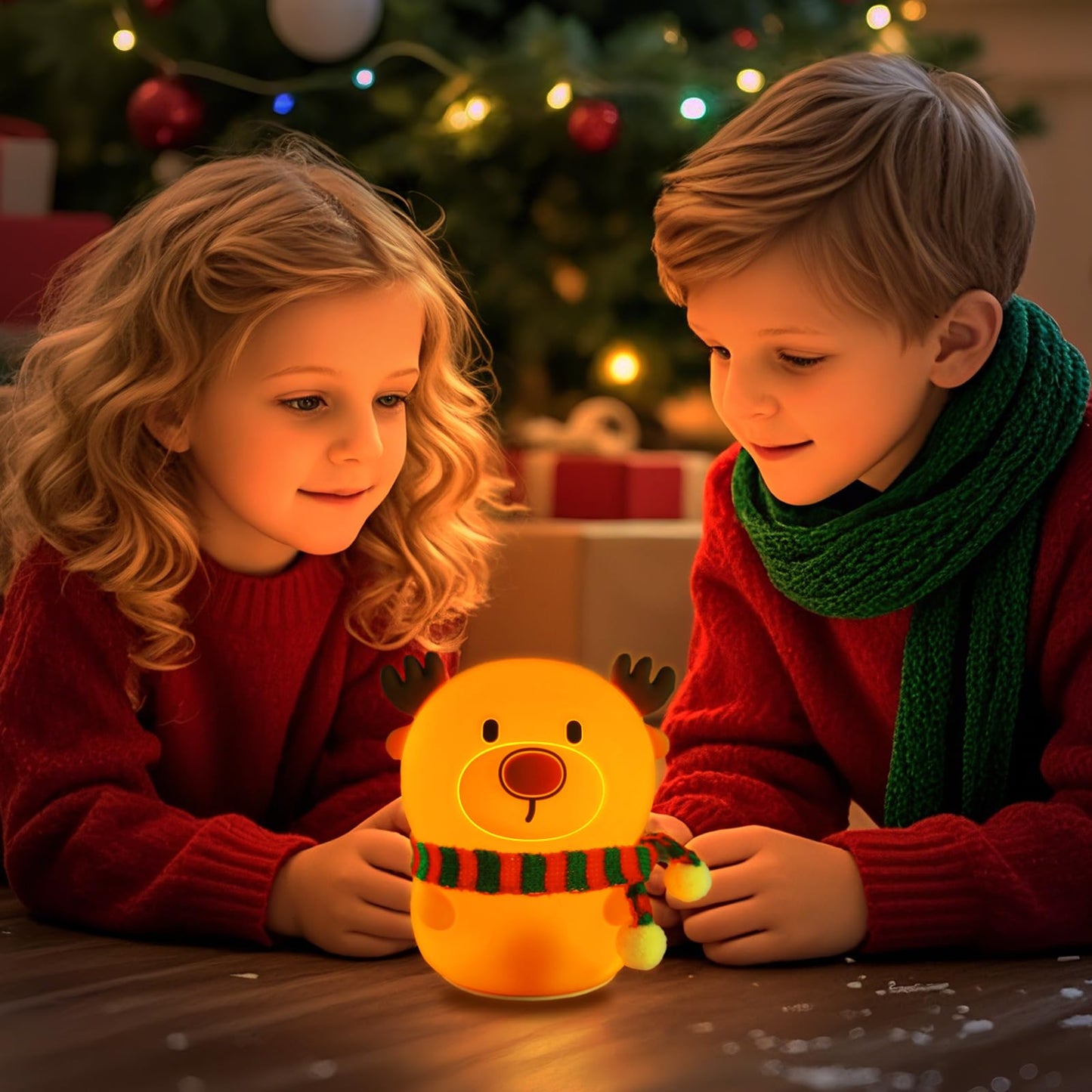 Colorful Life Silicone Reindeer Night Light – Tap Control Cute LED Bedside Lamp for Kids, Baby, Adults – Soft Glow, Rechargeable, Nursery/Bedroom(Cute Reindeer, Light up When patted)