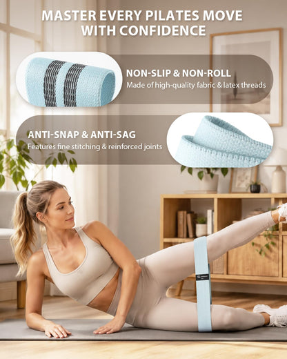 LIONSCOOL Pilates Ring Set (Black) - 14" Anti-Deformation Magic Circle with Padded Handles, 9" Mini Ball, Non-Slip Fabric Resistance Bands, Guide & Bag