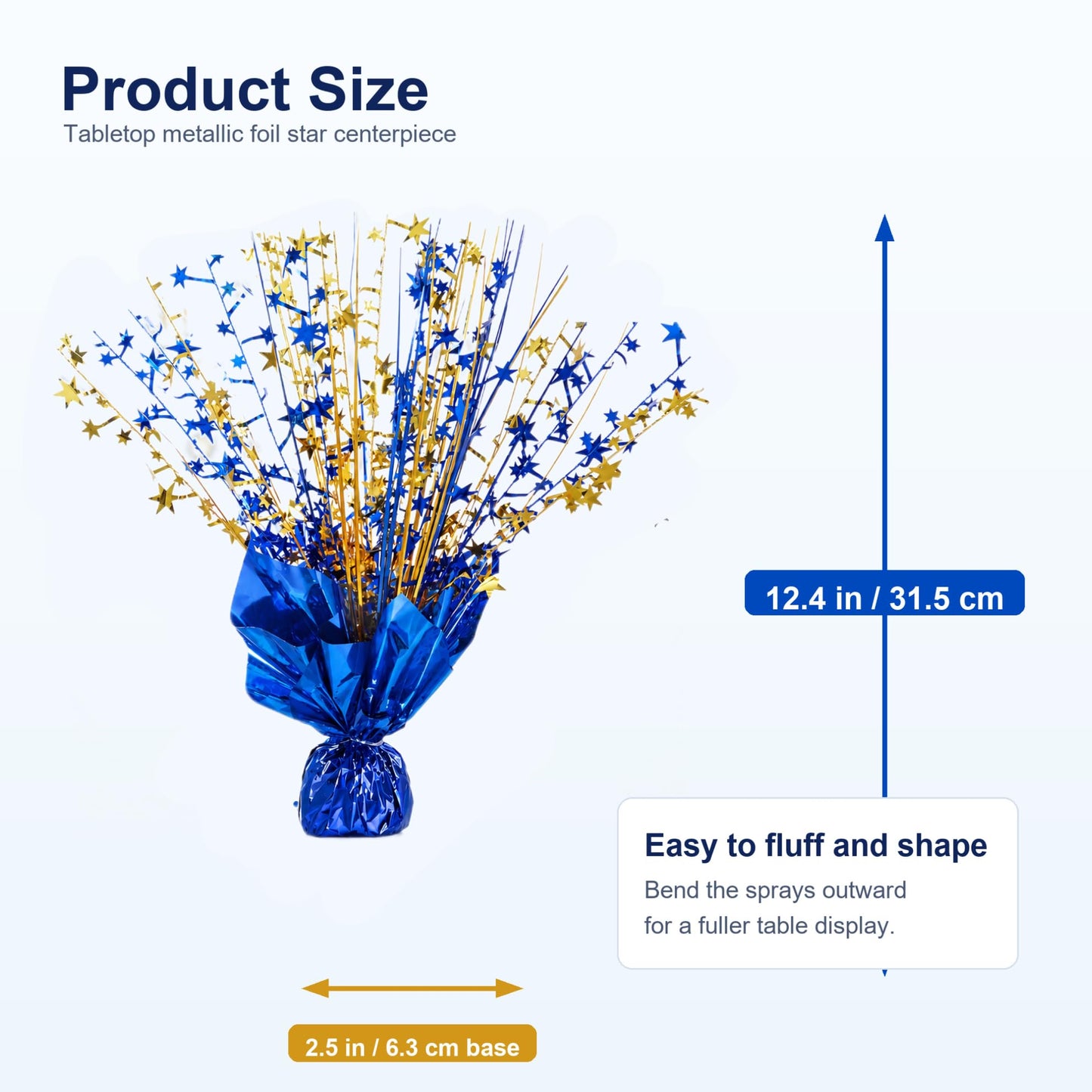 4 Pack Metallic Foil Spray Centerpiece Stars for Wedding, Birthday, Anniversary, Christmas Table Decor, Holiday Festival Baby Shower Graduation Mantle Party Decorations (Blue&Gold)