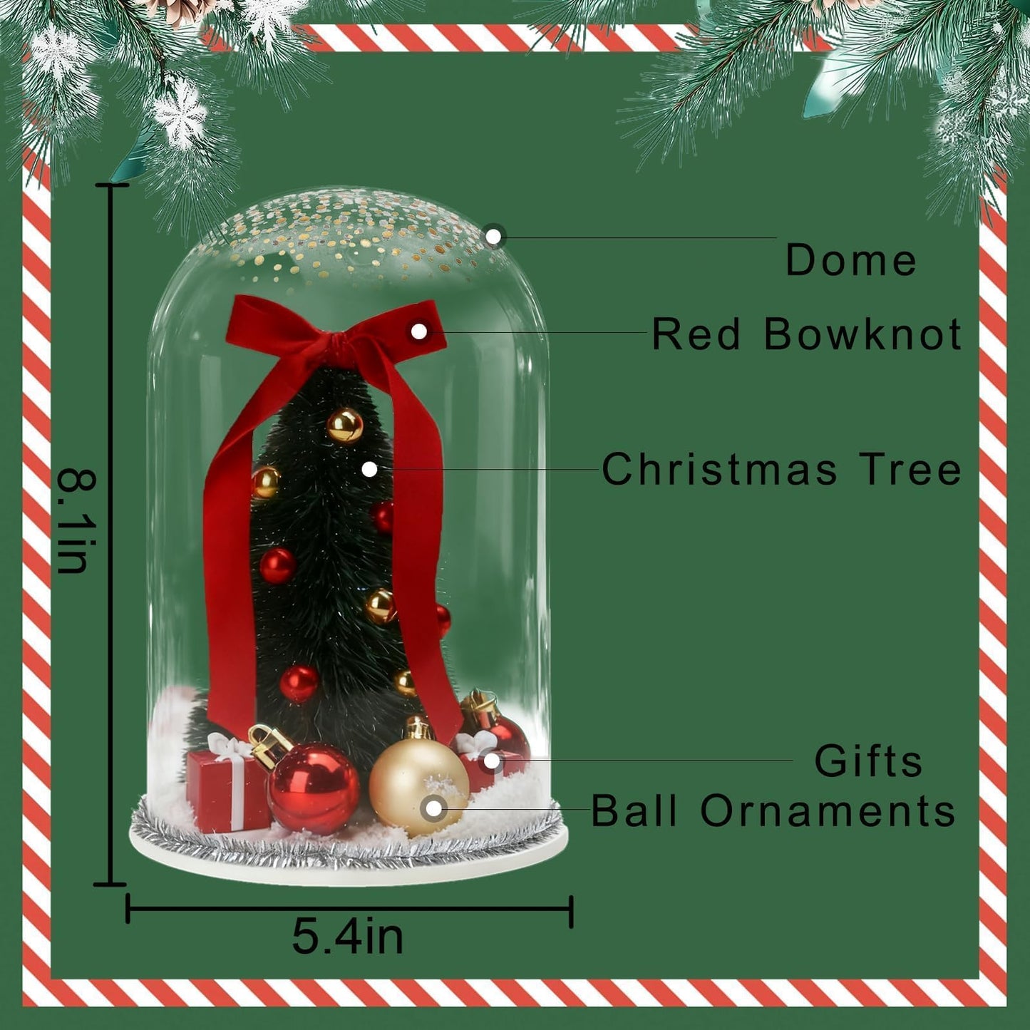 Christmas Decorations Table Centerpieces, Christmas Tree with Ornaments in Dome Cloche, Xmas Winter Tabletop Decor for Tiered Tray Shelf Mantel Fireplace Coffee Table Office Desk Holiday Decoration