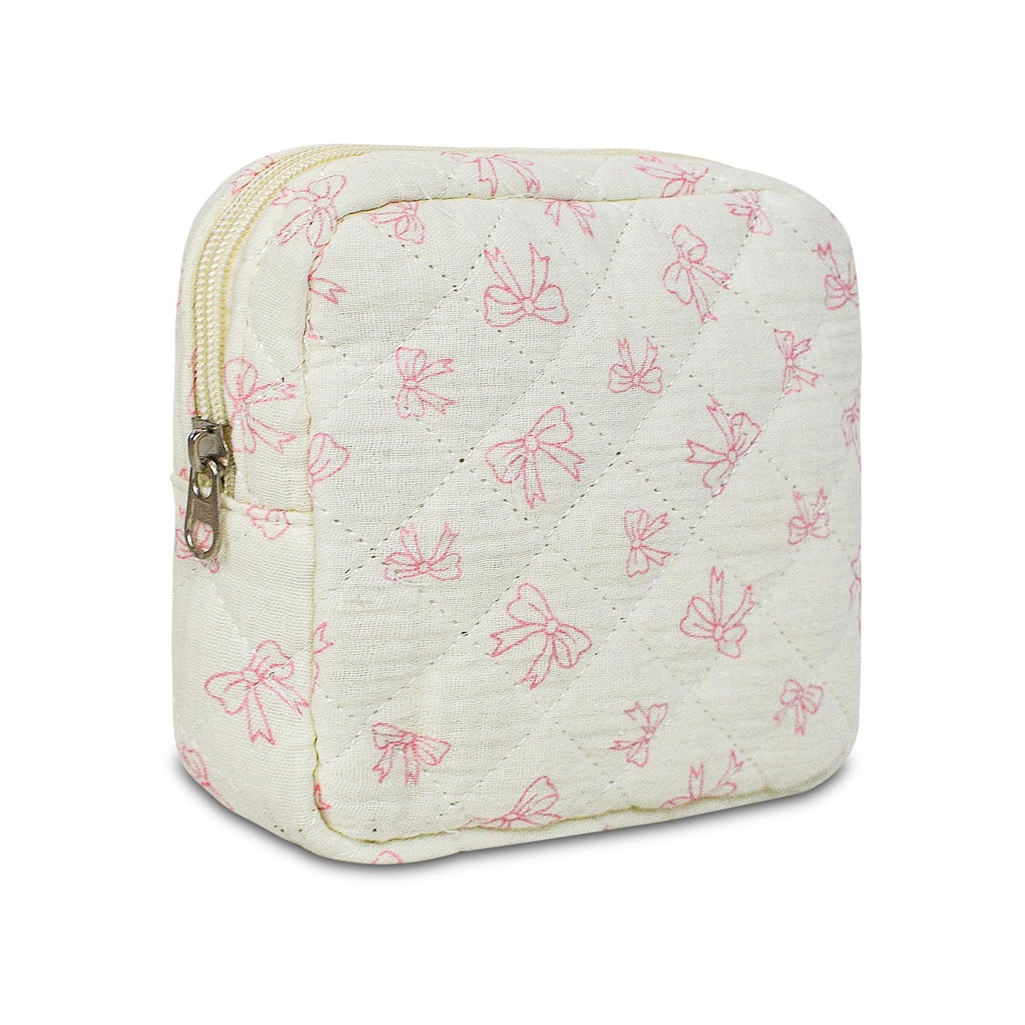 AMZMA Small Quilted Makeup Bag Mini Floral Pouch for Purse Cute Travel Toiletry Organizer Cotton Cosmetic Pouch with Slip-in Pockets