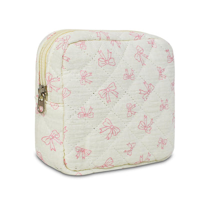 AMZMA Small Quilted Makeup Bag Mini Floral Pouch for Purse Cute Travel Toiletry Organizer Cotton Cosmetic Pouch with Slip-in Pockets