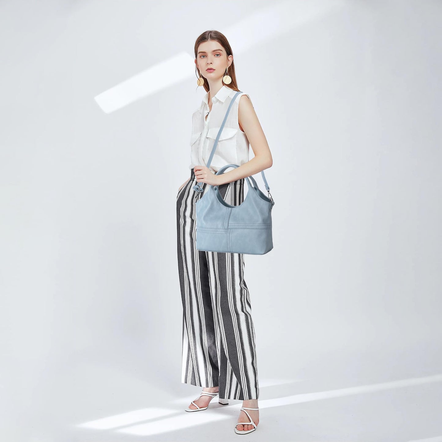 KOGTLA Vegan Leather Purses for Women with Detachable Satchel Strap, Ladies Handbags, Tote Hobo Bags with Top Handle Light Blue