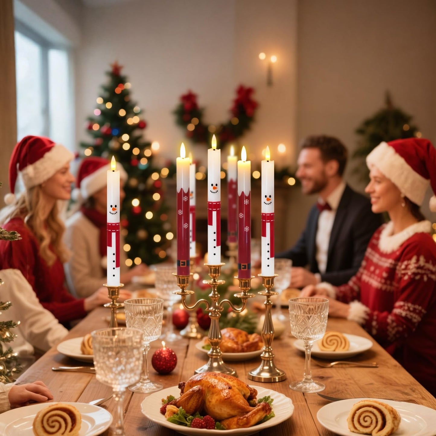 Wondise Christmas Snowman Flameless Taper Candles with Remote Timer, Real Waxy Battery Operated Flickering Candlesticks 3D Wick LED Candles 9.6inch for Halloween Christmas Thanksgiving Decoration