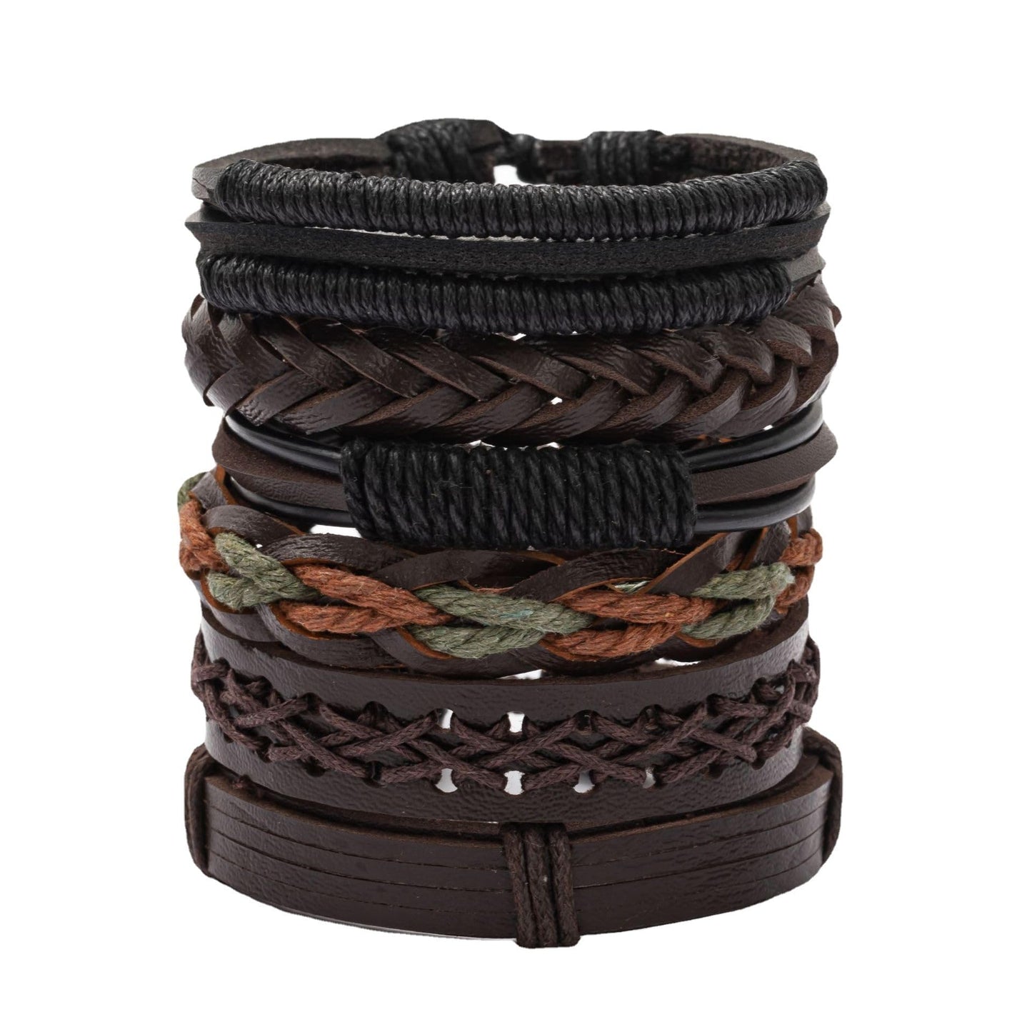 PINKPIN 24Pcs Adjustable Braided Leather Bracelets for Men Women Wrap Cuff Bracelet Cords Ethnic Tribal Handmade Wrap Wristband Bracelets Set