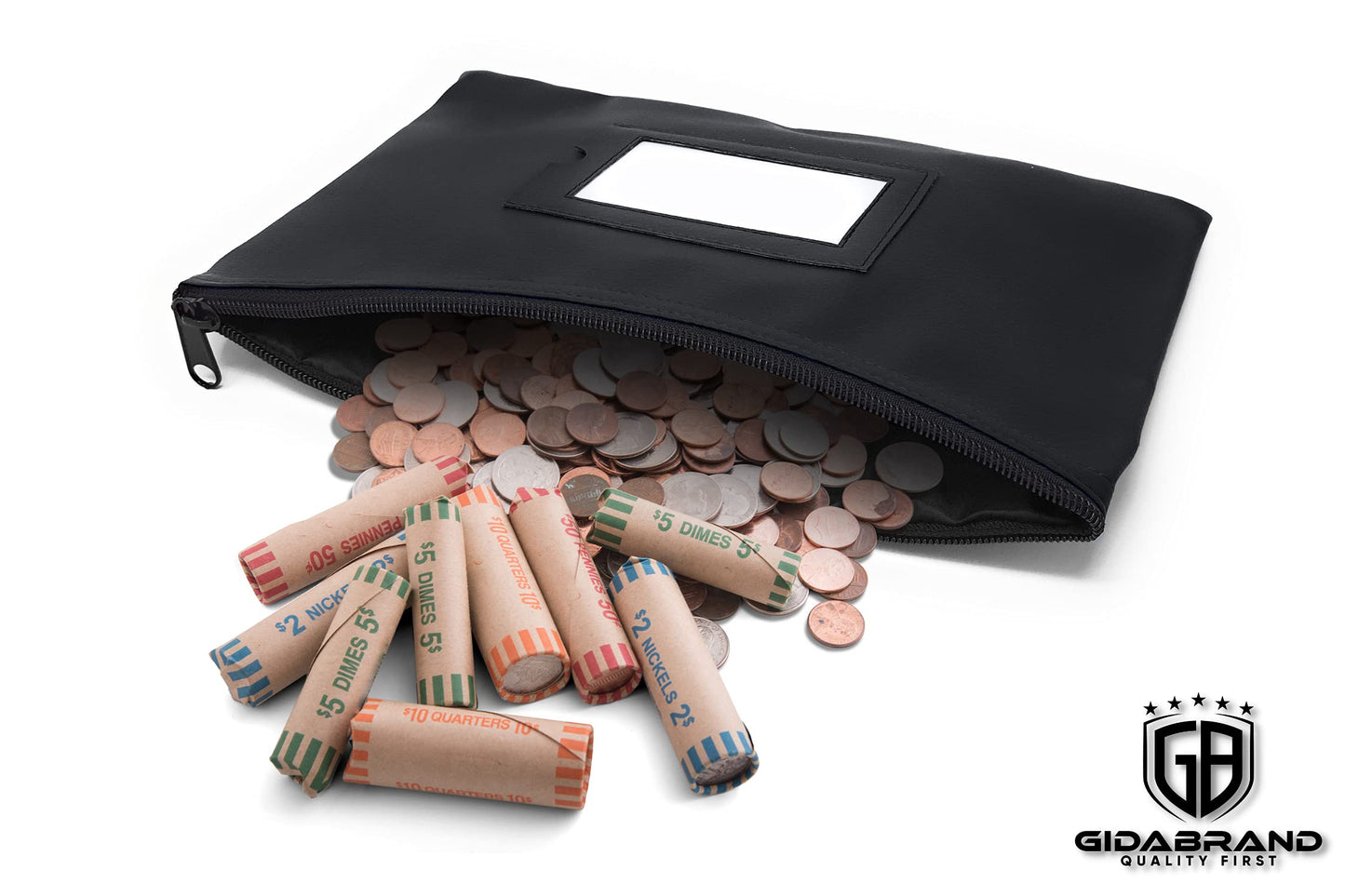 GIDABRAND Money Bank Deposit Bag with zipper | 11x6 inch | Black | Durable Leatherette Money Cash Coin Check Wallet Pouch for Men & Women with Framed ID Window and Blank Card (3)