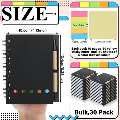 Qilery 30 Pack Lined Spiral Notebook Small Notepad and Pen Set Steno Pads Lined Notepad Black Pocket Notebook for Business Office School Supplies