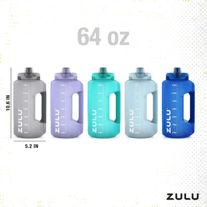 ZULU Goals 64oz Half Gallon Plastic Water Bottle with Straw and Time Marker | Large Reusable Jug with Handle and Leak Proof Lid for All Day Hydration, Gym and Outdoors, Gift Ready, Violet
