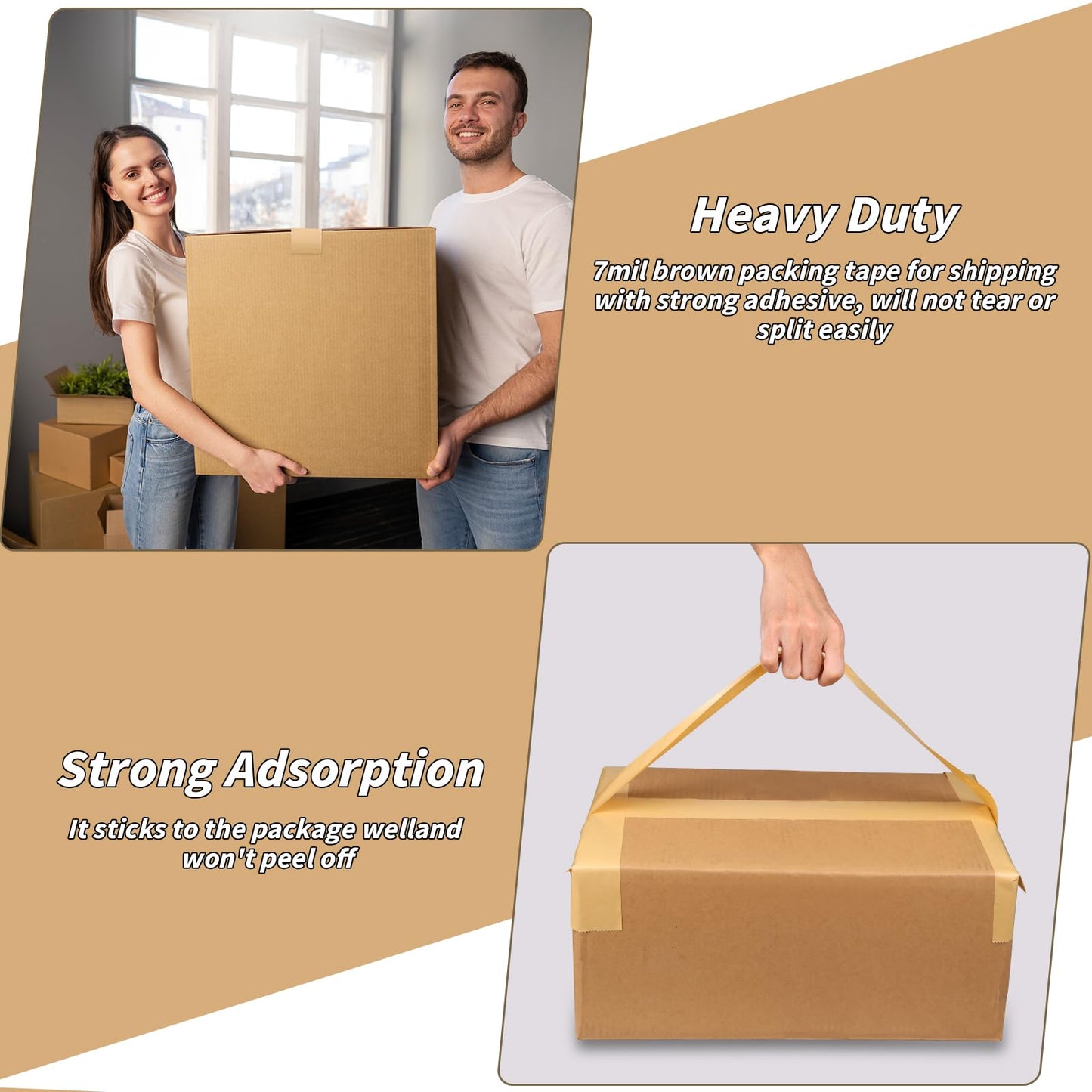 Oleitodh 12 Pack Brown Paper Packing Tape, Kraft Paper Tape Bulk 2" x 55 Yardx 7 mil Gummed Tape for Marking, Sealing Box, Masking, Shipping, Strong Adhesive Easy-to-Tear Waterproof Tape