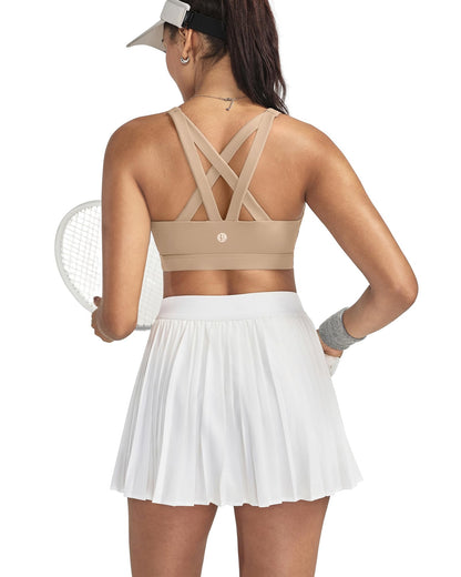 RUNNING GIRL Sports Bra for Women, Criss-Cross Back Padded Strappy Sports Bras Medium Support Yoga Bra with Removable Cups(WX2575 Nude 2XL)