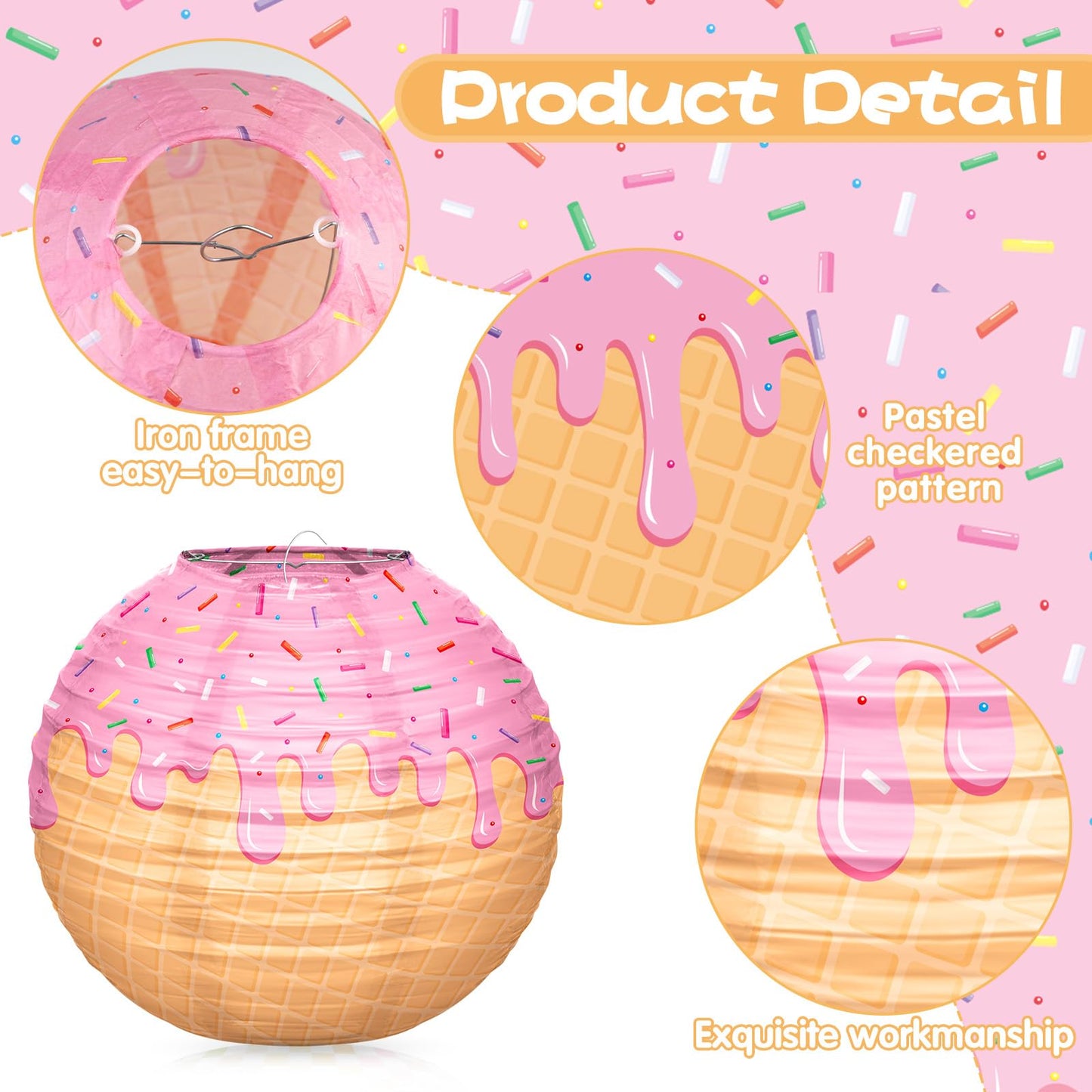 6pcs Ice Cream Baseball Drip Paper Lanterns, 8 Inch Round Hanging Party Decorations for Baseball Theme Party Birthday Christmas Backyard Porch Room Indoor/Outdoor Home Holiday Supplies