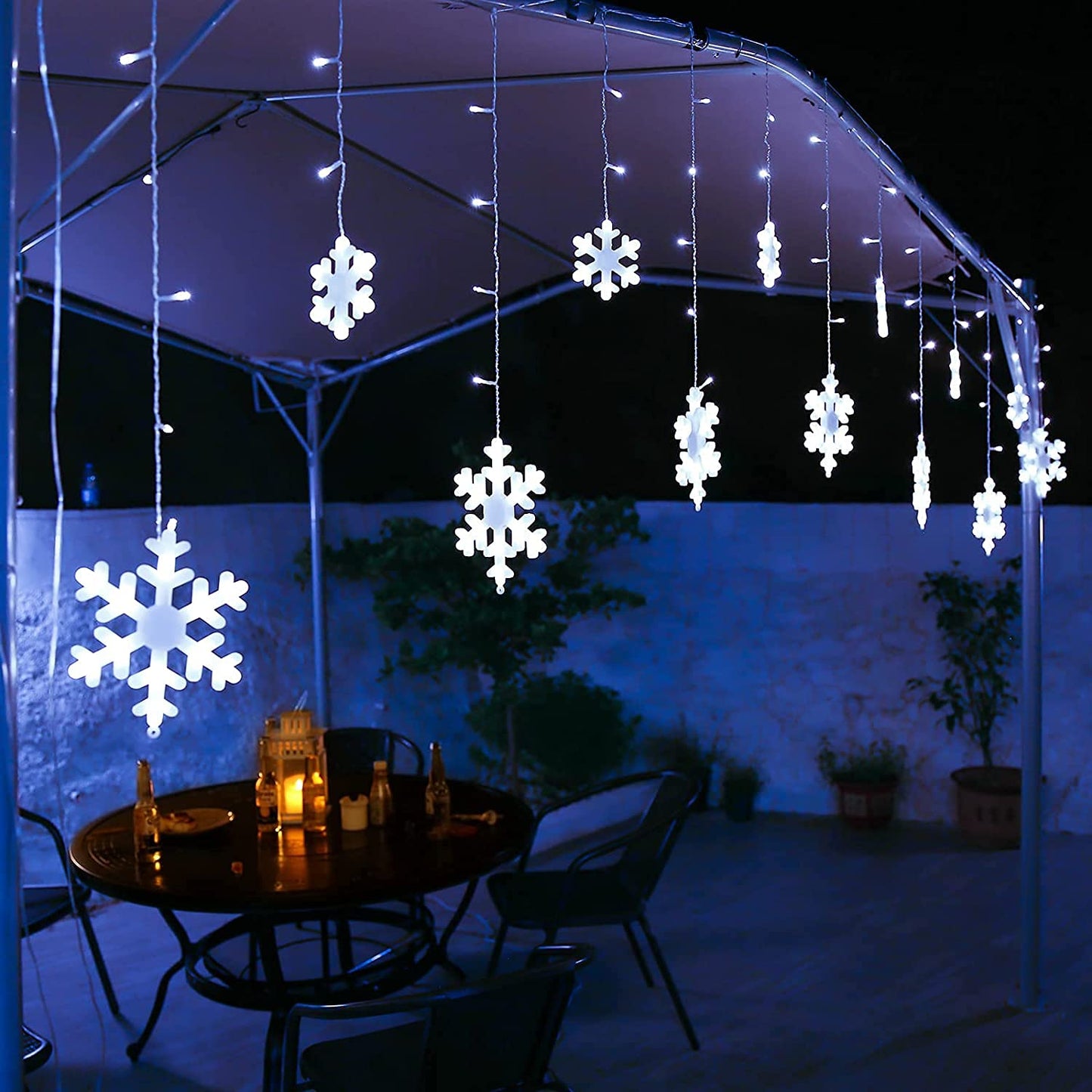 Christmas Snowflake Lights Outdoor, 17.22ft 264 LED Snowflake Icicle Lights with 22 Drops, 8 Modes connectable Plug In Christmas Light Waterproof for Eaves, Garden, Indoor & Outdoor Xmas Decor (White)